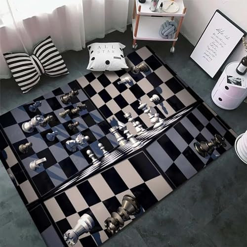 Area Wohnzimmerteppich Schlafzimmerteppich Schachbrett Teppich 3D-Gedruckter Flauschiger Flanellteppich - Polyester-Soft-Touch, Leicht Zu Reinigen 160 X 230 cm / 62.99 X 90.55 -4V5H7E2C6W2Z3J9J3J0O
