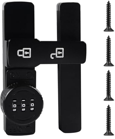 Befun 180 Degree Mechanical Password Door Lock, Black, 3-Digit Combination Lock, Securing Various Indoor and Outdoor Wooden Doors, Windows