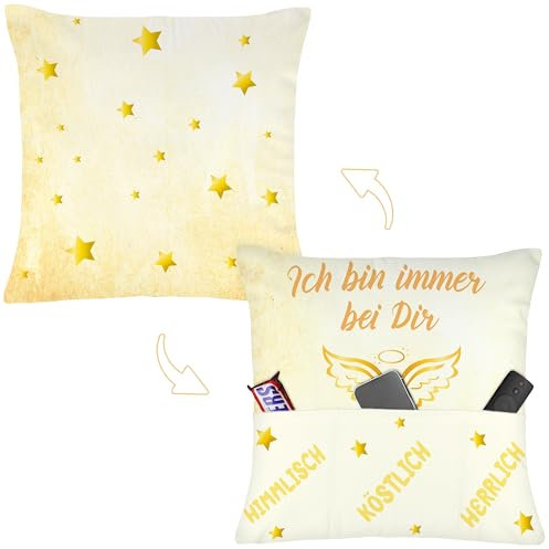 Merclix Schutzengel Geschenk für Freundin Kissenbezug 45x45 mit 3 Tasche Engel Deko Modern Angel Engel Geschenke für Frauen Kommunion Deko Mädchen Geschenk Engel Geburtstag