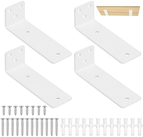 4 STK Regalhalterung weiß, 125mm Regal Wandhalterung Regalwinkel, L Regalträger Tablarträger, schwebende Schwerlastwinkel Wandregal Halterung Wand für Wandmontage Regalbrett Halterung