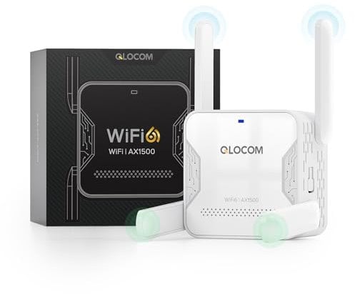 QLOCOM 2025 Newest AX1500 WiFi Extender Booster Blazing-Fast WiFi 6 1500Mbps WiFi Booster Range Extender Dual Band 5.8GHz & 2.4GHz Wireless Internet Booster, 3600 Sq.Ft Coverage, 1 RJ45 Port & UK Plug