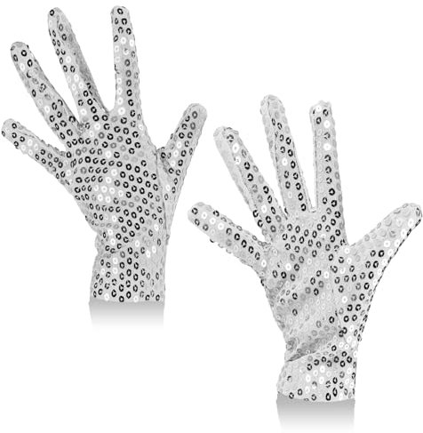 YUEXNKO Glitzer Handschuhe Damen - Unisex für Dance Party, Mit Pailletten, für Erwachsene (Weiß)