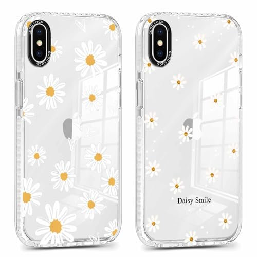 Xylota 2 Stück Transparent Handyhülle für iPhone X/iPhone XS 5,8 Hülle, Durchsichtig Case Muster Aesthetic Blumen Mädchen Frauen Schutzhülle, Weich Silikon TPU Bumper Stoßfeste Cover für iPhone X,22