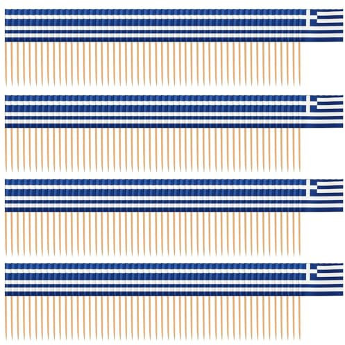 200 Stück Griechische Flaggen-Picks, Papier-Flaggen-Zahnstocher, Mini-Flaggen-Picks, Obst-Picks, Lebensmittel-Dekorations-Picks, Party-Dekorationen