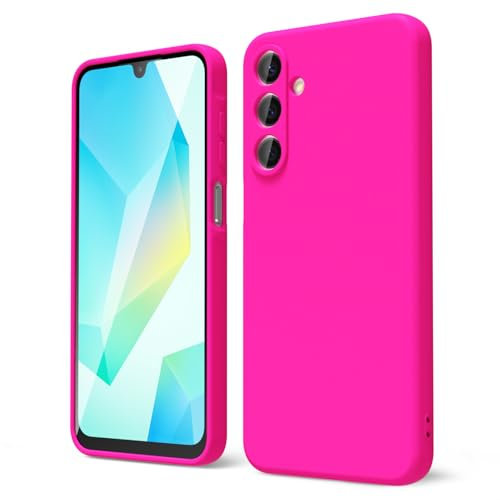 oakxco for Samsung Galaxy A16 5G Case Silicone, Thin Slim Grip Soft Rubber Gel Protective Phone Case for Women, Matte Plain Bright Color Aesthetic Cute Girly Case with Camera Cover, Neon Hot Pink