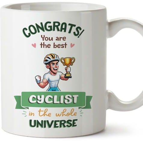 MUGFFINS Cyclist Man Mug - in English - Best in Universe Trophy - Funny Gift for Colleagues - Ceramic 11oz Mug