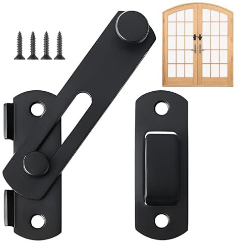 1 cerradura de puerta de garaje más gruesa para puerta negra, acero inoxidable, cerrojo de puerta pequeña, cerradura de puerta corrediza, pestillo de puerta abatible para gabinete de vino, ventana de