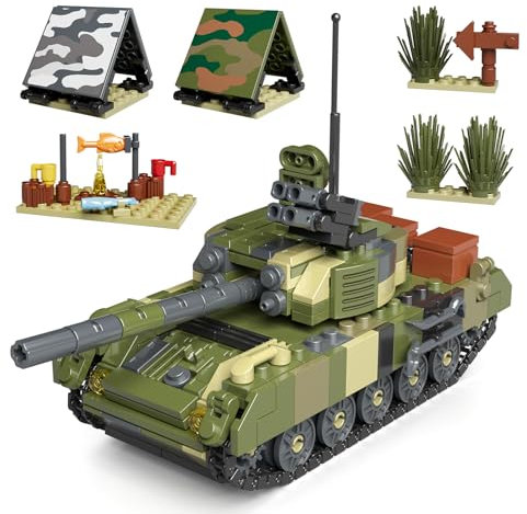 Mould King 24073 Klemmbausteine Panzer T-72B3 Camper Bauspielzeug mit Camping Zubehör Tank Modellbausatz Militär Bausteine Geschenk für Erwachsene und Jugendliche (513 Teile)