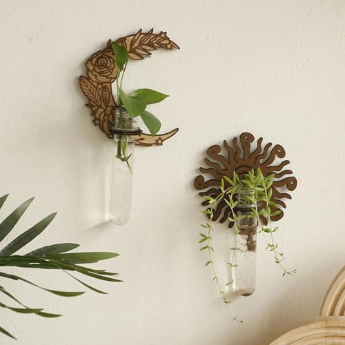 belupai 2pcs Plante Terrarium avec Support en Bois, Tubes à Essai en Verre Bud Planteur Mur Suspendu Station de Propagation des Plantes pour Les Boutures de Plantes Hydroponiques