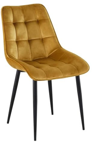 Ara 7A Essgruppe, Esstisch Goldene Eiche mit Metallgestell Schwarz, 4 Polsterstühle (Curry)