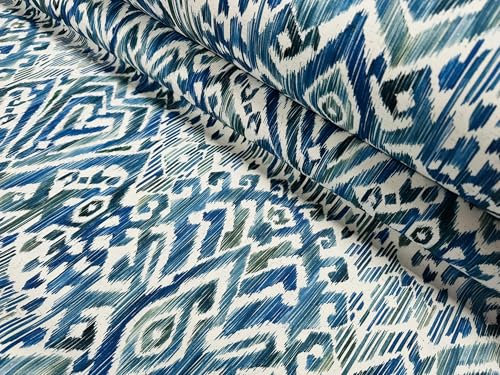 Ikat Damast-Blumenstoff, geometrisches Paisleymust, Baumwollmaterial, Vorhänge, Kissen, Polsterung, Heimdekoration, 140 cm breit, Meterware, Blau und Grün