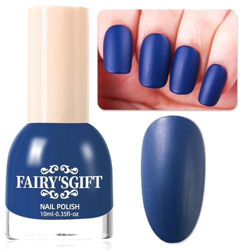 Matte Nail Polish Air Dry Nail Lacquer for Nail Art Varnish, Mist Effect Matte Finish Velvet Nail Polish, 0.35 fl oz (Navy blue-11, 10 ML)