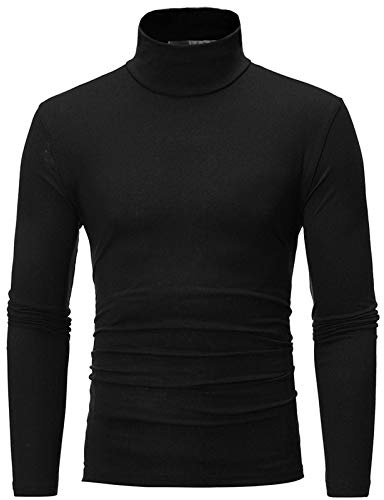 Men's Turtleneck Shirt, Long-Sleeved Turtleneck Pullover, Slim Fit, Stand-Up Collar Shirt, Turtleneck Pullover, Sweatshirt, Underwear, Elastic, Plain Men's Sweatshirt, black, XL