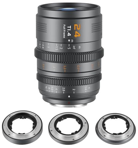 SIRUI VP-1 Vision Prime 1 T1.4 Full Frame Cine Lens, 24mm Manual Focus Cinema Lens with Pre-Installed E Mount, Interchangeable RF/Z/L Mounts, 1 Lens for 4 Mounts (Metal Gray, E/RF/Z/L Mounts)