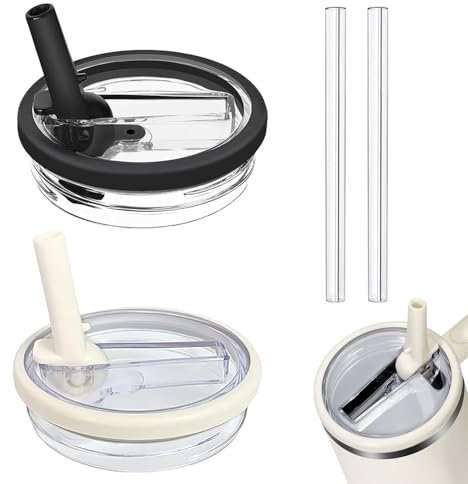 2 Piezas Tapa a Prueba De Fugas para 40 oz Stanley Cup, Reutilizables Tapa Straw Contiene Pajitas Desmontables, Repuesto para Stanley (Blanco+Negro)