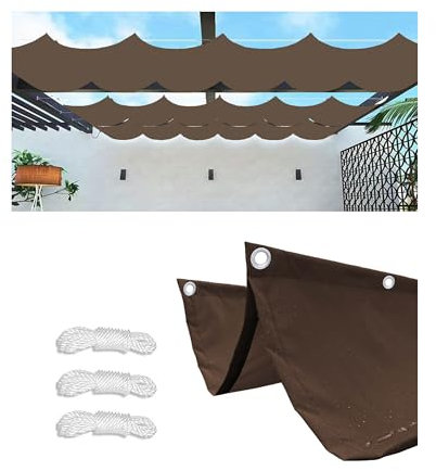 Retráctil Ondulada Vela de Sombra Impermeable 4x6M(AxL) Toldos Exterior Rectangular Protección Rayos UV Resistente al Desgarro para Terraza Balcon Exterior Jardín con Ojales y Cuerdas Marrón