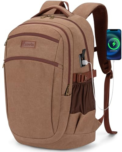 Tzowla Sac à dos vintage en toile pour ordinateur portable pour homme et femme, sac à dos de voyage pour le travail Laoptop 15,6, marron, 15.6inch