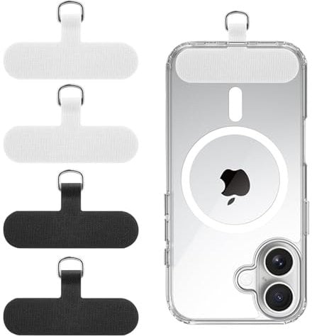 AK 4 Stück Handykette Universalpads, Aushärtung Tuch Telefon Lanyard Patch, Ultradünn Langlebig, Universeller Handyketten Patch, für Allen Gängigen Handyhüllen (2×Schwarz+2×Weiß)