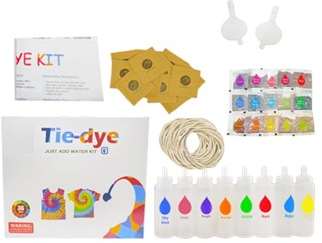 Batik-Set – Batik-Set für Kinder, 12 lebendige Farben, vorgefüllte Flaschen, ungiftiges, permanentes Stoffkunst-Set, einfache Stoffkunst, macht Spaß, Puder-Nachfüllpackungen