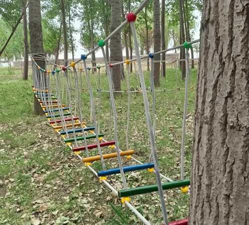 Earnmore Ponte All'aperto per L'asilo Attrezzatura per L'allenamento Fitness Sportivo per Bambini Ponte in Legno Massello Ponte Dell'equilibrio Ponte da Arrampicata Giocattoli(Size:4m)