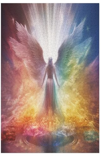 Rainbow Engel Puzzle, Puzzles Für Erwachsene Kinder, 1000 Teile Holzpuzzle, Für Jugendliche Herausforderungsspielzeug 78×53cm