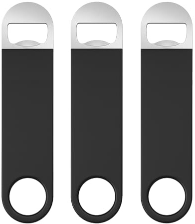 Abrebotellas de hoja de barra para cerveza, paquete de 3 abridores de cerveza profesionales de acero inoxidable con agarre de goma, herramientas de barra resistentes para camareros, pubs y bares