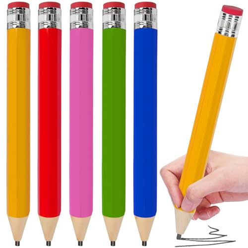 JNEYVIC 5 Stk Bleistifte Groß Riesen Bleistift Holz Jumbo Holzstifte 32cm | Riesige Bleistifte mit Kappe und Radiergummi für Schule Zuhause Büro Schreibwaren Bürobedarf Deko Zeichnung Schreiben