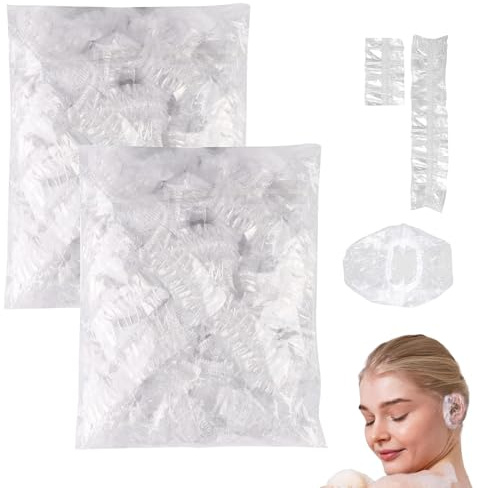 200 pezzi copri orecchie trasparenti monouso – cuffie orecchio protettive in plastica impermeabile con elastico per tinte capelli doccia spa uso domestico e professionale – misura universale