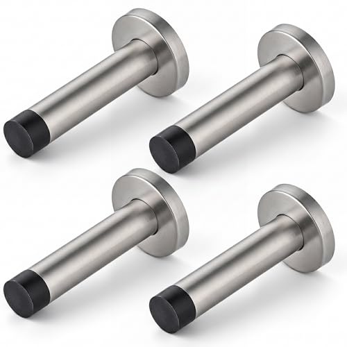 ZAVIA Door Stop | Chrome Wall Mounted Door Stopper for Skirtings & Floors | Anti-Slam Door Stops with Thick Rubber Head | Best for Home & Office Use (4, Cylinder Door Stop)