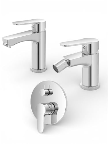 Rubinetteria Bagno Serie Eden Cromata – Miscelatore Monocomando in Zinco/Ottone con Cartuccia 35 mm, Completo di Accessori, Varianti Lavabo, Bidet e Doccia Incasso (SET COMPLETO)
