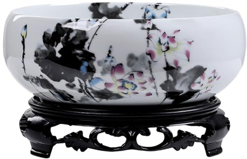 Ngbbby Jardinière de Lotus avec Base en céramique pour nénuphar, Bol de Lotus, Pot Fleurs Rond décoratif, récipient hydroponique pour Jardin, Balcon, Bureau