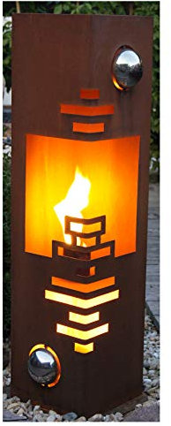 Feuersäule Modern Edelrost Rost Metall Gartendeko Garten Stele Fackel Feuer Säule