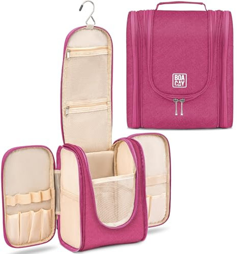 BOACAY Trousse de Toilette Femme, Homme, Enfant, Sac de Voyage Cosmétique à Suspendre, Vanity Souple et Pliable pour la Douche ou Maquillage