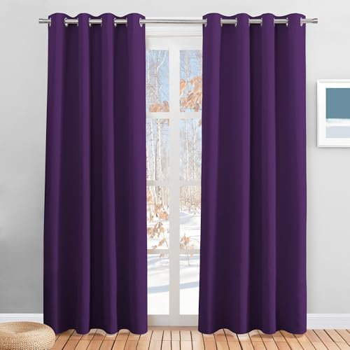 PONY DANCE Ösen Vorhang Verdunkelung 2er Set Thermo Gardinen Isolierend Kälte und Wärme Verdunklungsgardine Blackout Curtains for Living Room, H 200 x B 140 cm, Violett