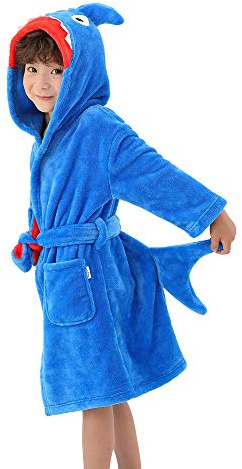 LOLANTA Accappatoio per bambini in pile con cappuccio, Vestaglia morbida per ragazzi e ragazze, 1-10 anni | Accappatoio Dino Shark idea regalo, unisex, in morbido pile, per bagno, doccia, nuoto, con cappuccio 3D e tasche