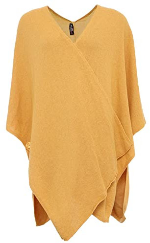 Zwillingsherz Poncho-Schal mit Kaschmir - Hochwertiges Cape für Damen - XXL Umhängetuch und Tunika mit Ärmel - Strick-Pullover - Sweatshirt - Stola für Sommer und Winter von Cashmere Dreams gelb