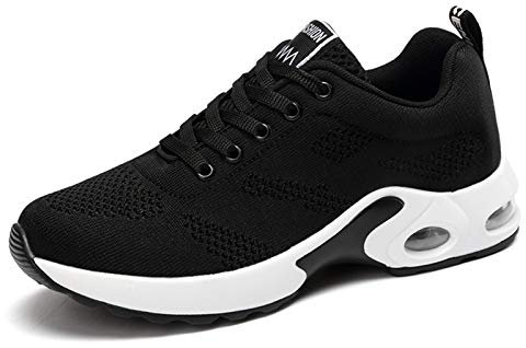 XPERSISTENCE Damen Laufschuhe Bequem Luftkissen Atmungsaktiv Mesh Mode Sport Straßenlaufschuhe Jogging Freizeitschuhe Turnschuhe Schwarz 42 EU