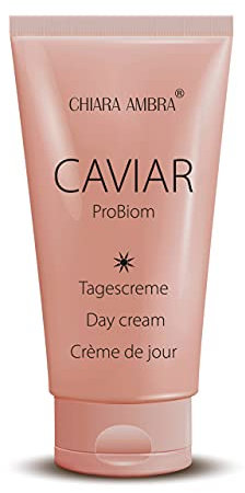 CHIARA AMBRA® Caviar ProBiom Tagescreme mit Kaviar-Extrakt und Hyaluron, Verfeinert mit einem präbiotischen Wirkstoff, Feuchtigkeitsspendend, Für einen ebenmäßigeren Teint, Inhalt: 50 ml