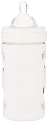 Twistshake Biberon en Verre avec Large Ouverture et Tétine Souple en Anti-colique Silicone Débit Moyen, Donner le Biberon avec Tétine en Forme de Sein, 260 ml, sans BPA, 2 Mois et +, Blanc