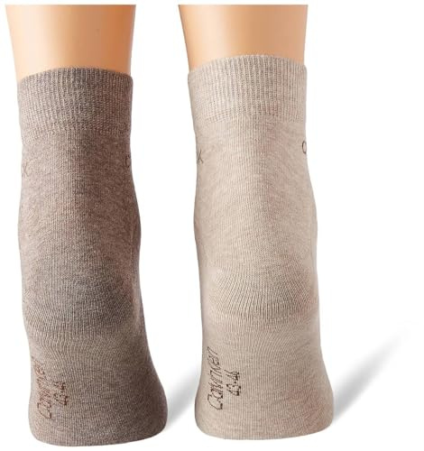 Calvin Klein mens Casual Flat Knit Cotton Men's Quarter Socks 2 pack Quarter, brown melange, 43/46