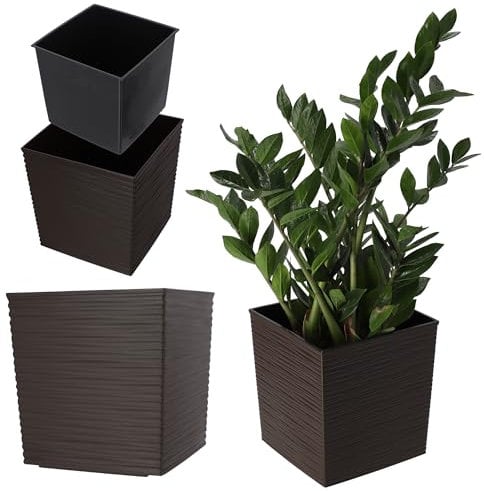 KADAX Macetero de plástico resistente a la intemperie para balcón, terraza, interior, maceta ligera con inserción, maceta para plantas, maceta para flores (marrón, altura: 30 cm)