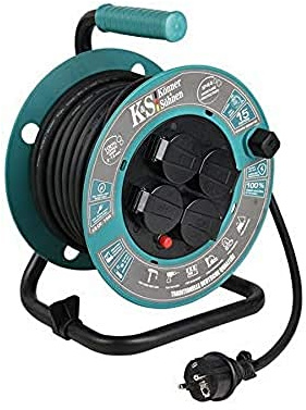 Die Verlängerungskabel-Trommel KS CR-15M mit einer Kabellänge von 15 Metern eignet sich für gleichzeitigen Anschluss von bis zu 4 Elektrogeräten an ein Stromnetz 230 V