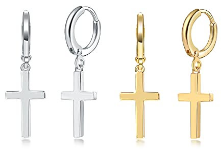 CERSLIMO Kreuz Creolen Silber 925 Gold, Klein Kreuz Ohrringe mit Kreuz Anhänger Set Ohrstecker Herren Damen
