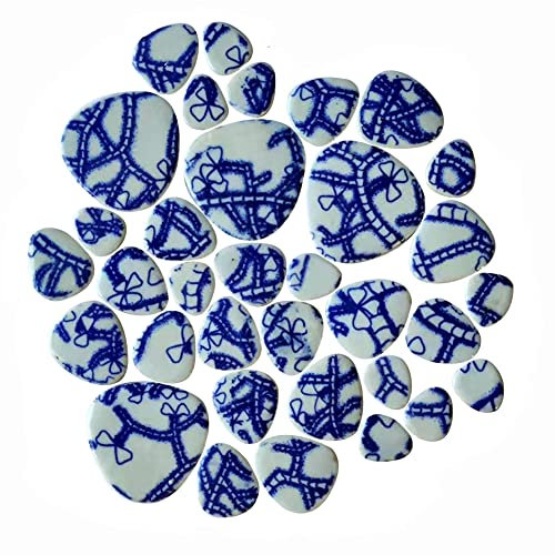 0,5 kg Blau und Weiß Porzellan Mosaik Fliesen Oval Gemischte Größe Mosaik Keramik Stücke für Mosaik Handwerk Hocker Blumentopf Handgemachte Heimdekoration