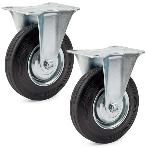 Wiltec Bockrollen Set 2x Transportrolle Ø200mm mit Vollgummirad, Metallfelge und Anbauplatte bis 150kg pro Rad, Apparaterollen Möbelrollen leiser Lauf