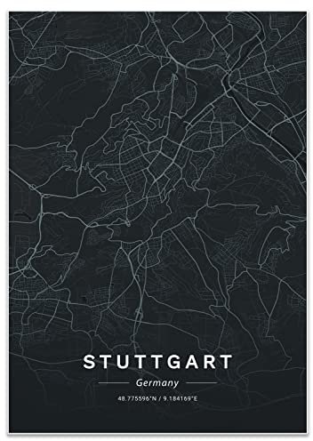 wandmotiv24 Poster als Wanddeko, Größe Din A0, Straßen Karte Stuttgart, Deutschland, Schwarz, Moderne Wanddeko, Wandbilder, Deko, Bild M0142