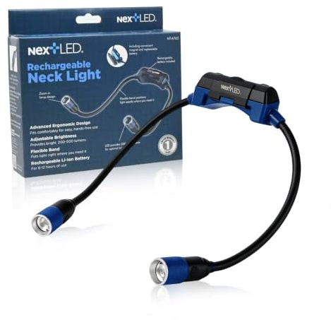 NextLED NT-6633 Heavy Duty Rechargeable Neck Light with Magnetic Base, IPX4, 2000mAh Battery, LED Mechanic Neck Light Hands Free, Flexible Around The Neck Flashlight, Neck Work Light Rechargeable