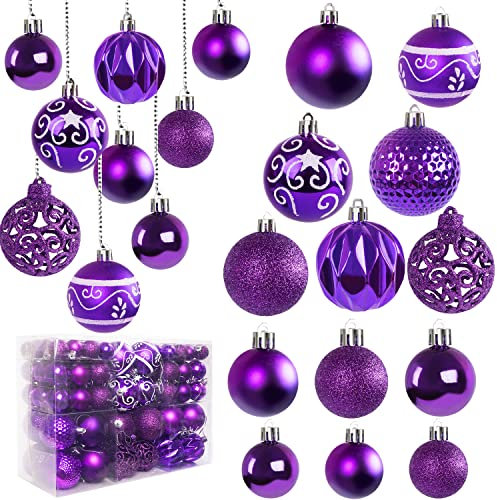 Ywlake Weihnachtskugel Ornamente Set für , 100-pcs Weihnachtsbaum Dekorationen Bruchfeste für Neujahrsparty Hochzeit Feiertag Weihnachtsdekoration (Lila)