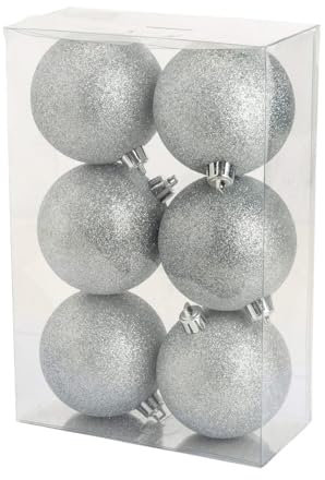 Cosy @Home Weihnachtskugeln Silber Glitzer ø 8 cm - 6 Stück