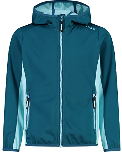CMP Unisex Kinder Leichte Softshelljacke für Kinder mit Fester Kapuze Jacke Kokon-Mantel, Tiefes Seewasser, 110